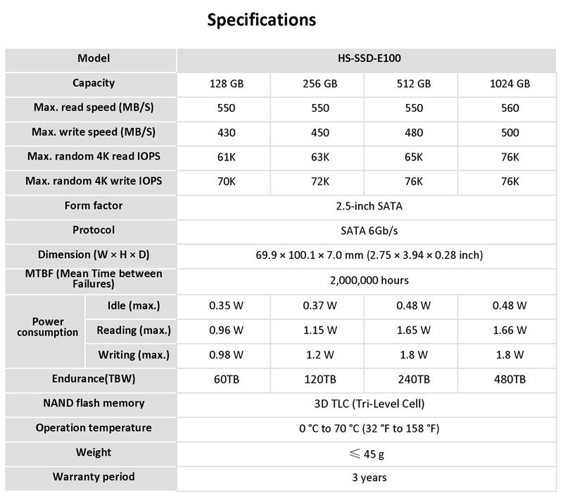 HIKVision E100 Series Consumer Solid State Drive (SSD) 3