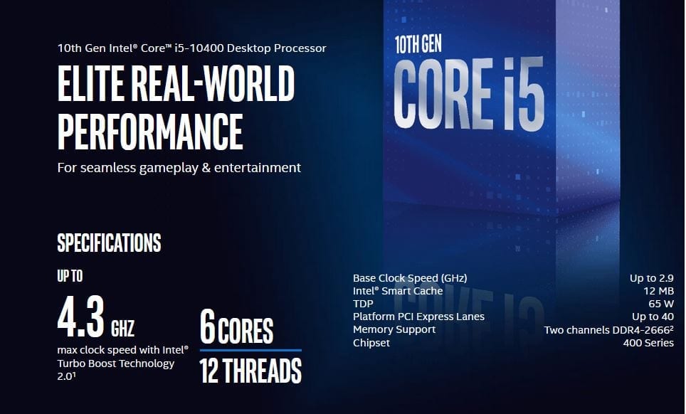 Intel Core i5-10400F Desktop Processor 6 Cores up to 4.3 GHz