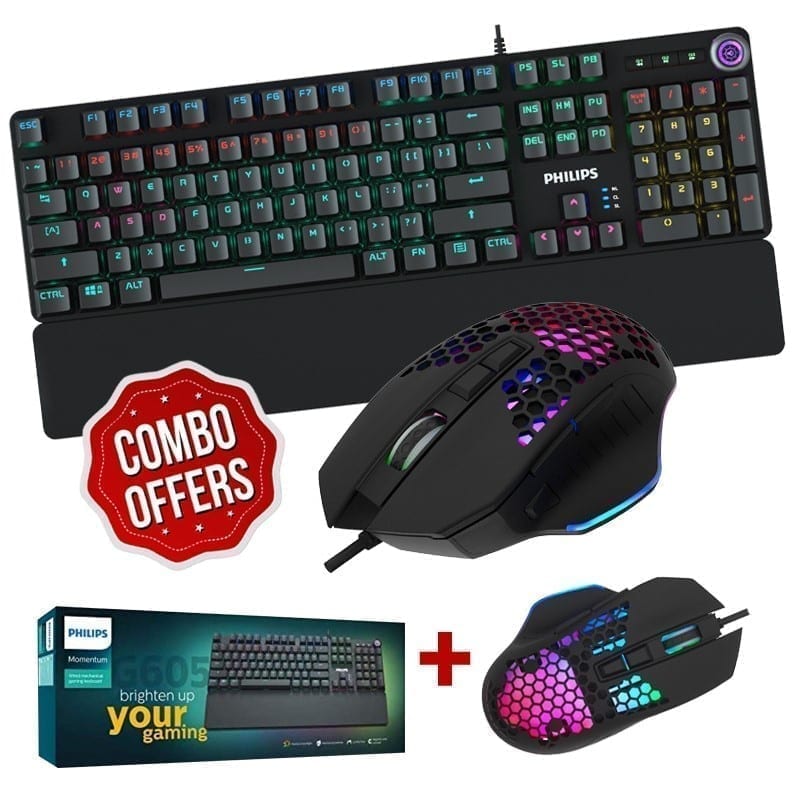 Philips Bundle Package 2: Momentum USB Wired Mechanical Gaming Keyboard - SPK8605 + Philips Wired Gaming Mouse - SPK9201BS 1