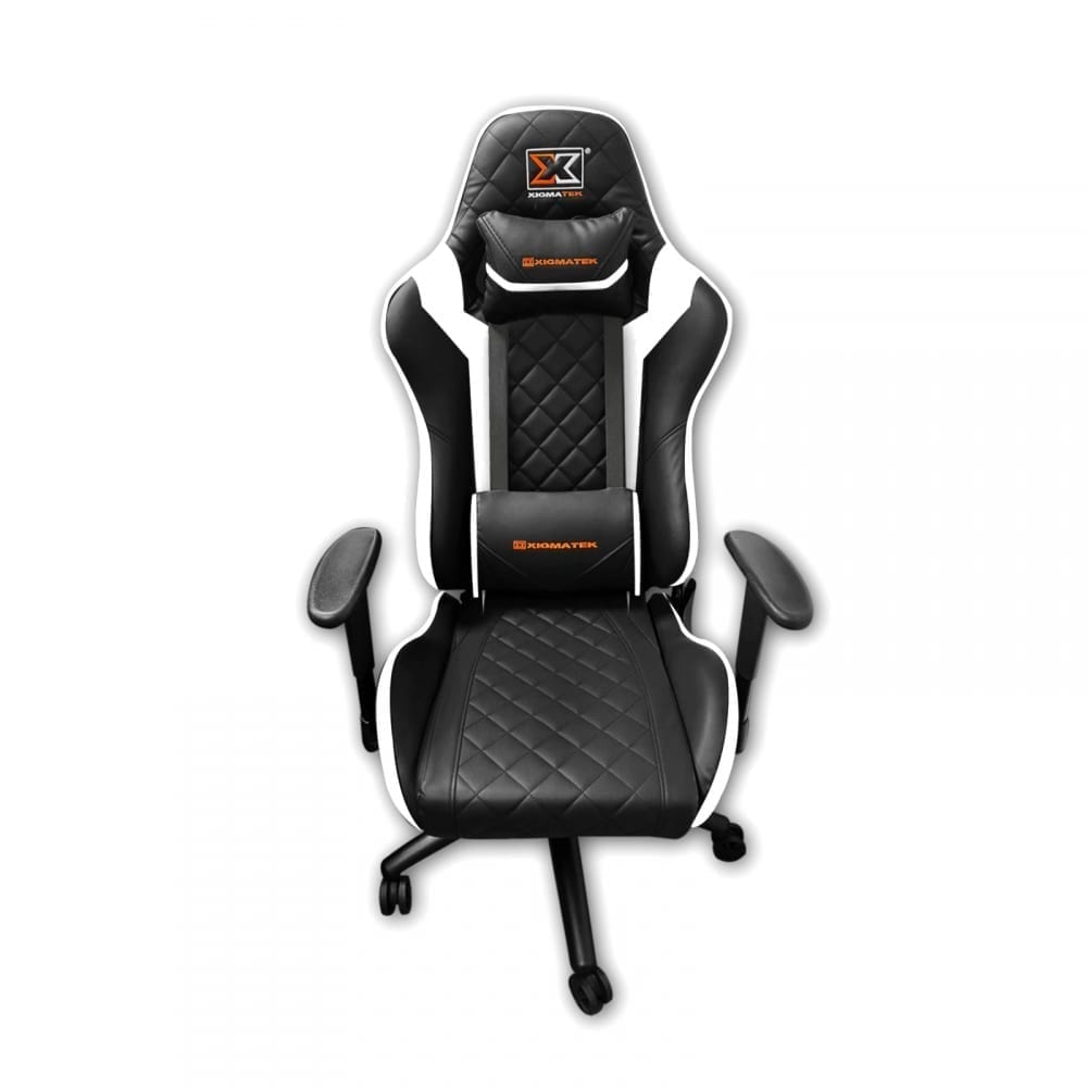 Xigmatek Hairpin White Gaming Chair (Black & White, 2D Armrests, Butterfly Mechanism, Class 4 Gas Lift, Headrest & Lumbar Pillow) EN46713
