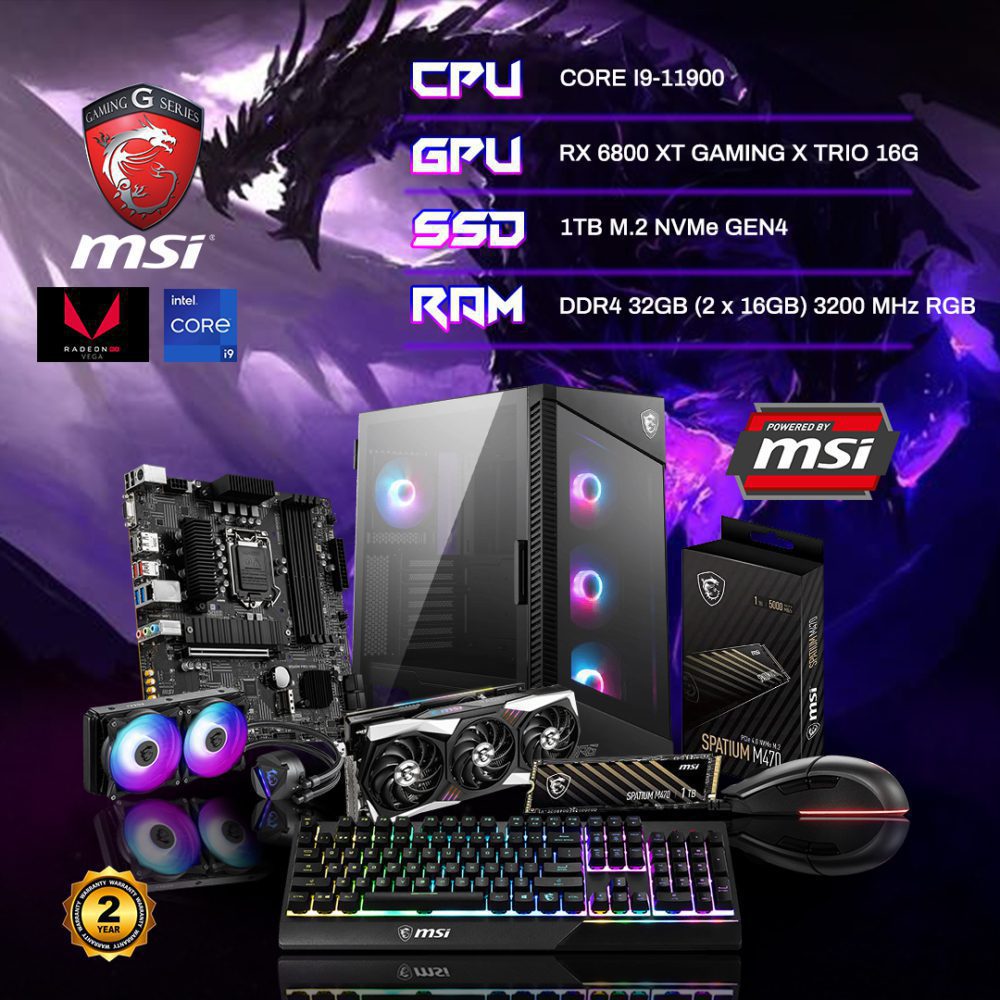 MSI Gaming PC - VELOX-100R Case, Intel Core i9-11900 CPU, 32 GB DDR4, AMD Radeon RX 6800 XT 16GB, 1TB Gen4 M.2 NVMe, 2Y Warranty