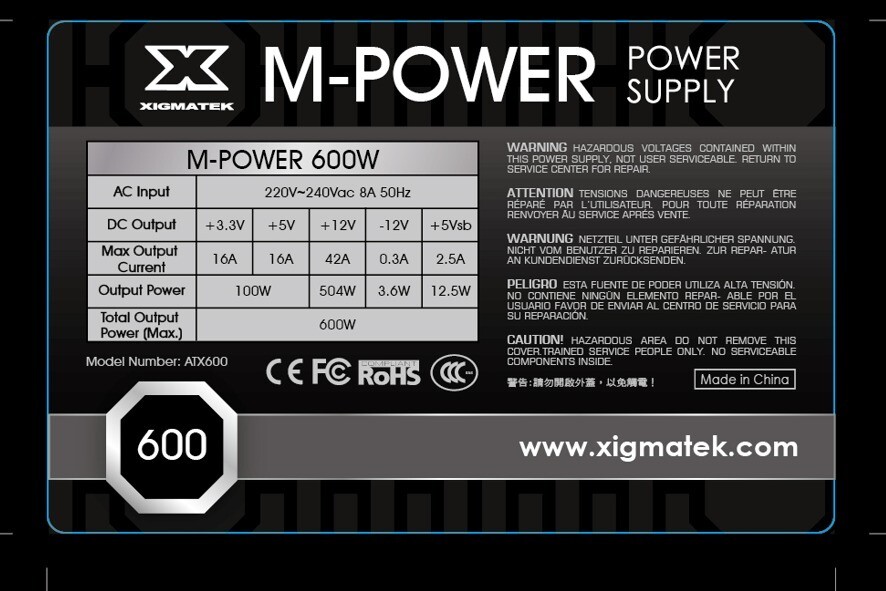 Xigmatek M-Power 600 Watt Power Supply 1
