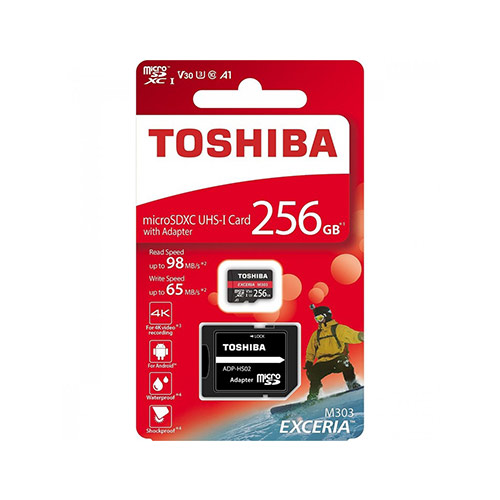 Toshiba THN-M303R2560E2 Exceria 256GB Class A1 98MBs MicroSD Card with Adaptor, Black 2