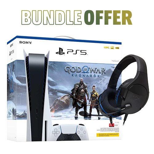 Bundle Offer: Sony PlayStation 5 Bundle + God of War Ragnarok Game For PS5 + HyperX Cloud Stinger Core Gaming Headset – HX-HSCSC-BK 1