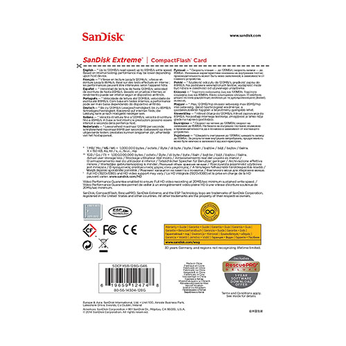 SanDisk Extreme CF 120MB/s, 85MB/s write, UDMA7, 128GB 3