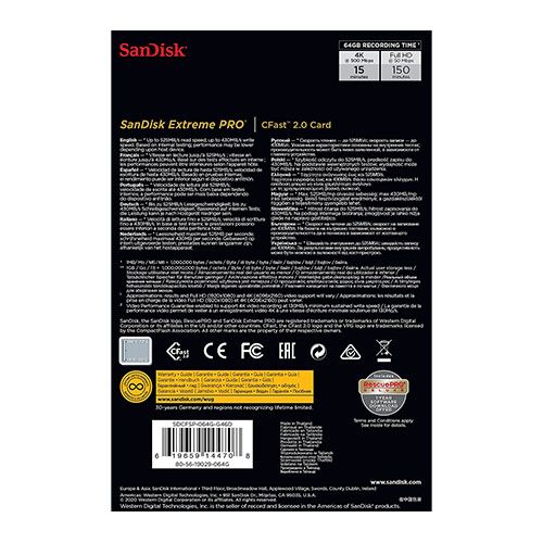 SanDisk 64GB Extreme PRO CFast 2.0 Memory Card - SDCFSP-064G-G46D 3