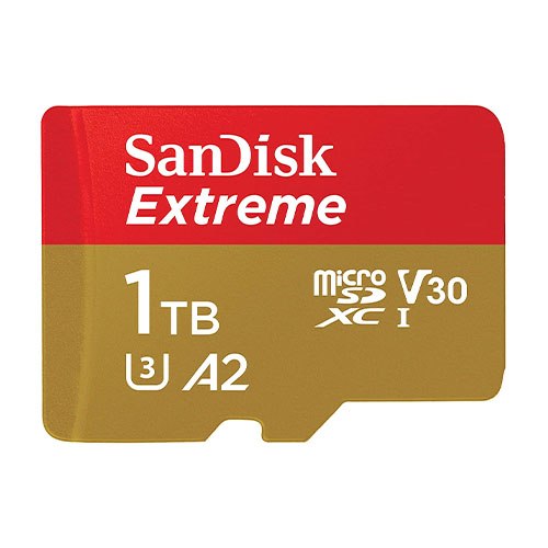 SanDisk 1TB Extreme microSD UHS I Card for 4K Video on Smartphones, Action Cams & Drones 190MB/s Read, 130MB/s Write, Red/Gold 2