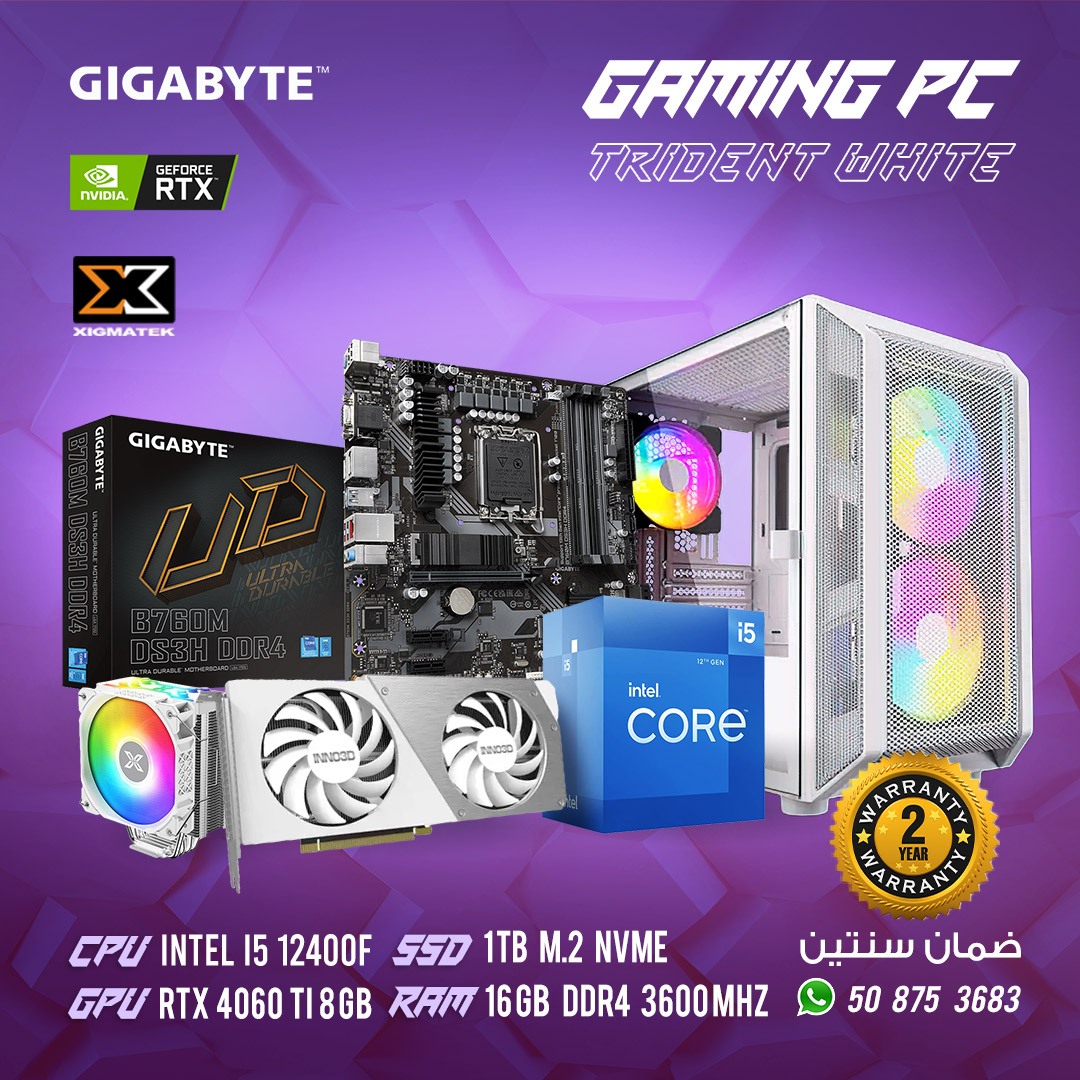 PC Gaming, TM Trident White Case, intel i5 12400F CPU, 16GB DDR4 3600 ...
